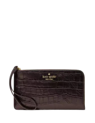 Kate Spade New York Lucy Croc Embossed Medium L-Zip Wristlet Hot Fudge