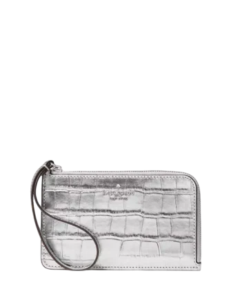 Kate Spade New York Lucy Croc Embossed Small L-zip Card Holder Wristlet Silver