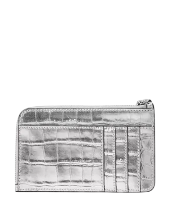 Kate Spade New York Lucy Croc Embossed Small L-zip Card Holder Wristlet Silver