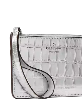 Kate Spade New York Lucy Croc Embossed Small L-zip Card Holder Wristlet Silver