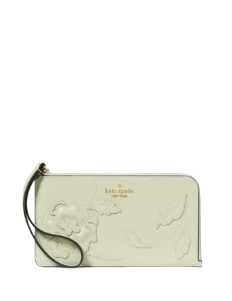 Kate Spade New York Lucy Floral Applique Medium L-zip Wristlet Sage Bundle