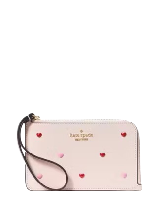 Kate Spade New York Lucy Heart Studs Small L-zip Wristlet  Powdered Sugar 