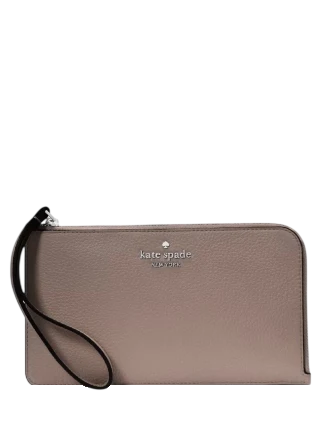 Kate Spade New York Lucy Pebbled Leather Medium L-zip Wristlet Mineral Grey
