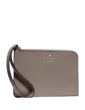 Kate Spade New York Lucy Pebbled Leather Medium L-zip Wristlet Mineral Grey