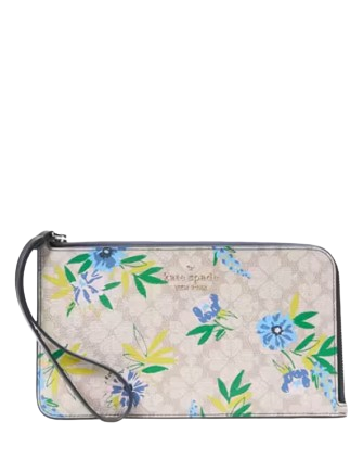 Kate Spade New York Lucy Spade Flower Floral Medium L-Zip Wristlet Blazer Blue 