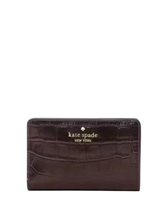 Kate Spade New York Madison Croc Embossed Medium Bifold Wallet Hot Fudge