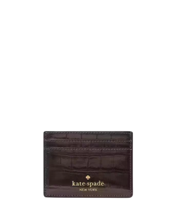 Kate Spade New York Madison Croc Embossed Small Slim Card Holder Hot Fudge