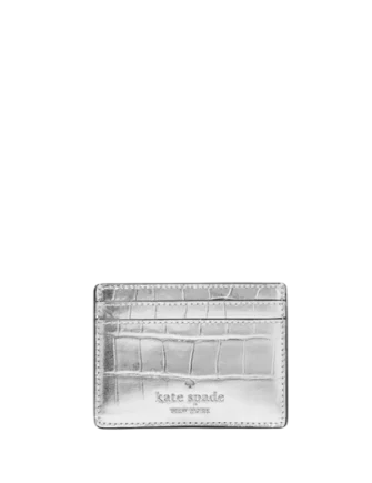 Kate Spade New York Madison Croc Embossed Small Slim Card Holder Silver
