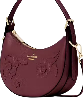 Kate Spade New York Madison Floral Applique Crescent Shoulder Bag Dark Merlot