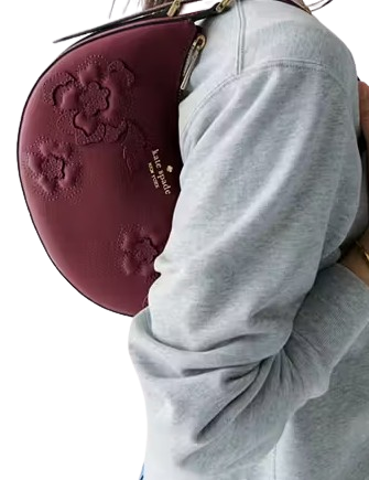 Kate Spade New York Madison Floral Applique Crescent Shoulder Bag Dark Merlot