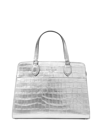 Kate Spade New York Madison Metallic Croc Embossed Medium Satchel Silver