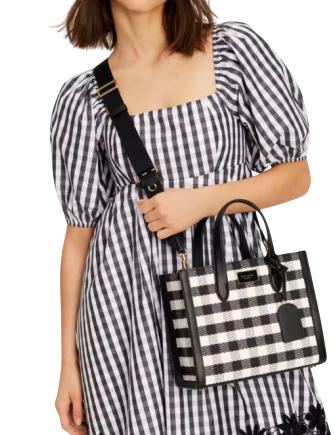 Kate Spade New York Manhattan Gingham Tweed Fabric Small Tote Kate Spade New York Manhattan Gingham Tweed Fabric Small Tote