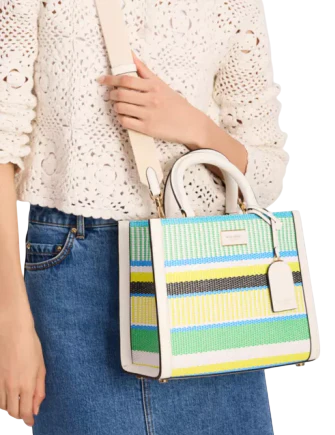 Kate Spade New York Manhattan Striped Woven Straw Small Tote Green Multi