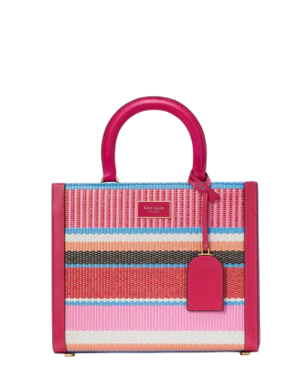 Kate Spade New York Manhattan Striped Woven Straw Small Tote  Wild Raspberry 