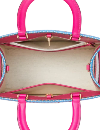 Kate Spade New York Manhattan Striped Woven Straw Small Tote  Wild Raspberry 