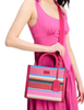 Kate Spade New York Manhattan Striped Woven Straw Small Tote  Wild Raspberry 