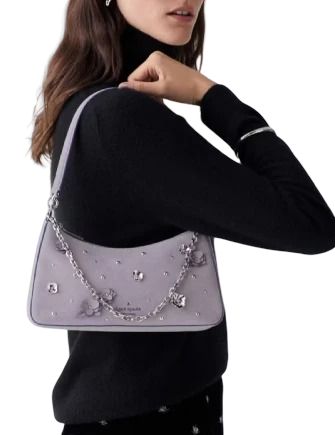Kate Spade New York Margot Embellished Suede Shoulder Bag Icy Lavender 