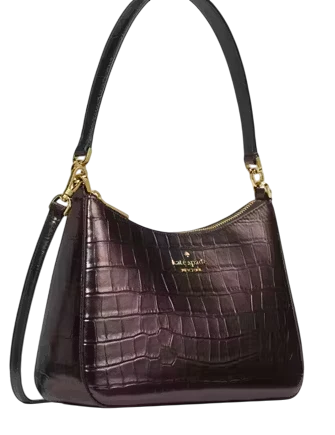 Kate Spade New York Margot Metallic Croc Embossed Convertible Shoulder Bag Hot Fudge
