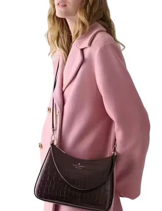 Kate Spade New York Margot Metallic Croc Embossed Convertible Shoulder Bag Hot Fudge