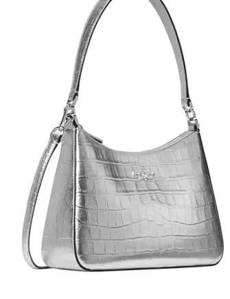 Kate Spade New York Margot Metallic Croc Embossed Convertible Shoulder Bag Silver