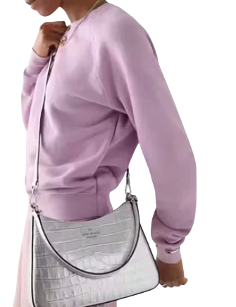 Kate Spade New York Margot Metallic Croc Embossed Convertible Shoulder Bag Silver