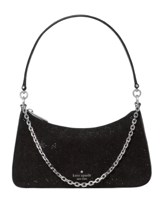 Kate Spade New York Margot Spade Flower Crystal Suede Shoulder Bag Black