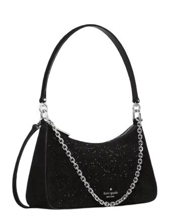 Kate Spade New York Margot Spade Flower Crystal Suede Shoulder Bag Black