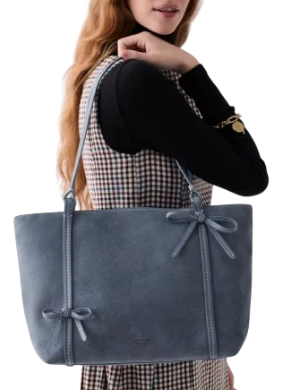 Kate Spade New York Marlowe Bow Suede Tote Bag Palladium Lic