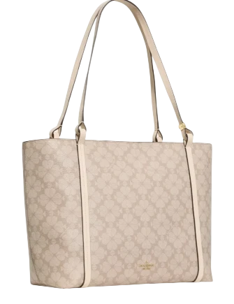 Kate Spade New York Marlowe Spade Flower Coated Canvas Tote Bag Dark Beige Moon Dust