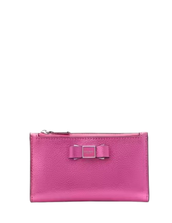 Kate Spade New York Morgan Bow Metallic Small Slim Bifold Wallet Bikini Pink