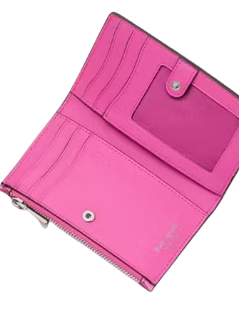 Kate Spade New York Morgan Bow Metallic Small Slim Bifold Wallet Bikini Pink