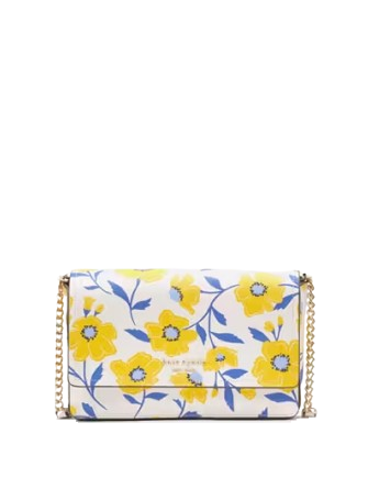 Kate Spade New York Morgan Sunshine Floral Printed Flap Chain Wallet Cream