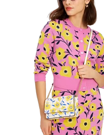 Kate Spade New York Morgan Sunshine Floral Printed Flap Chain Wallet Cream