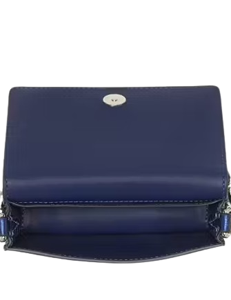 Kate Spade New York Natasha Metallic Pebbled Leather Chain Card Case Crossbody Navy