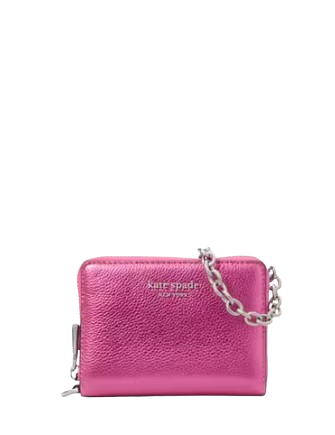 Kate Spade New York Natasha Metallic Pebbled Leather Chain Compact Wristlet Bikini Pink