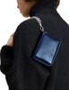 Kate Spade New York Natasha Metallic Pebbled Leather Chain Compact Wristlet Navy