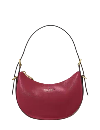 Kate Spade New York Nova Textured Patent Leather Small Crescent Shoulder Bag Red Jam
