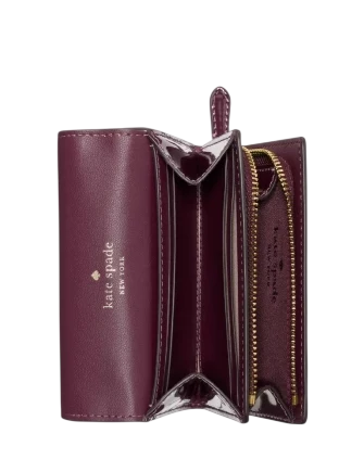 Kate Spade New York Patent Small L-zip Flap Wallet Deep Cherry 