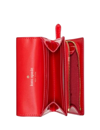 Kate Spade New York Patent Small L-zip Flap Wallet KS Bright Red
