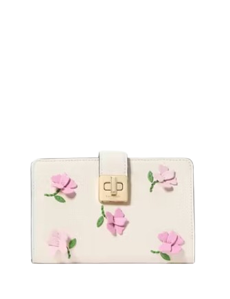 Kate Spade New York Phoebe Floral Applique Turnlock Medium Wallet Meringue