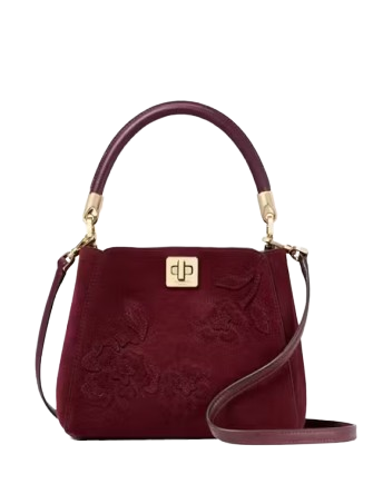 Kate Spade New York Phoebe Suede Floral Applique Small Top Handle Satchel Dark Merlot
