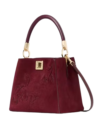 Kate Spade New York Phoebe Suede Floral Applique Small Top Handle Satchel Dark Merlot