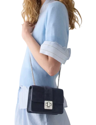 Kate Spade New York Phoebe Suede Turnlock Mini Flap Crossbody Blazer Blue