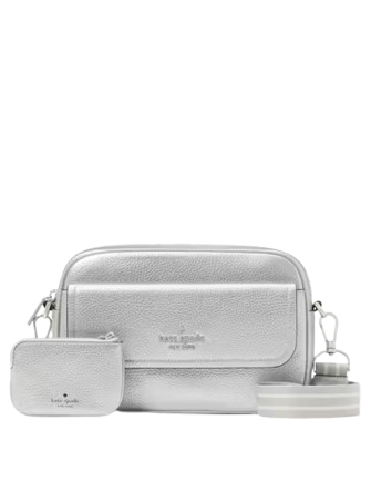 Kate Spade New York Rosie Metallic Small Flap Camera Bag Deco Silver