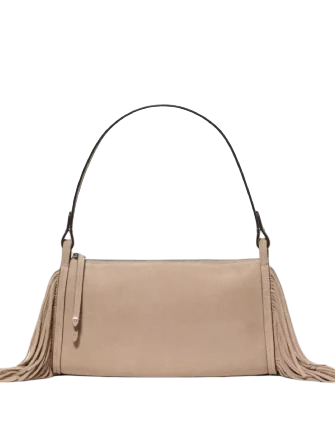 Kate Spade New York Rue Fringed Suede Shoulder Bag Timeless Taupe