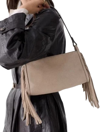 Kate Spade New York Rue Fringed Suede Shoulder Bag Timeless Taupe