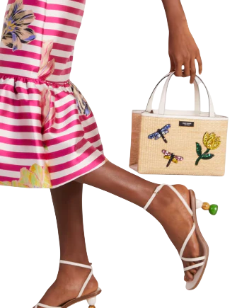 Kate Spade New York Sam Icon Dragonfly Embellished Straw Small Tote  Natural 