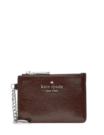 Kate Spade New York Shiny Leather Key Ring Card Holder Hot Fudge