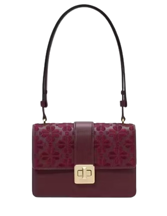 Kate Spade New York Spade Flower Embroidered Flap Shoulder Bag Dark Merlot