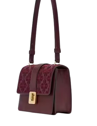 Kate Spade New York Spade Flower Embroidered Flap Shoulder Bag Dark Merlot